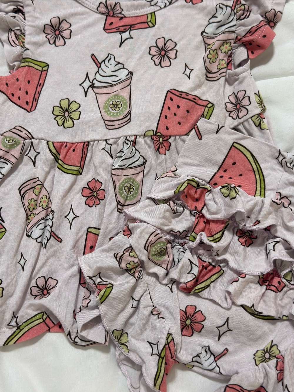 Little Snuggles Watermelon Peplum & Ruffle Bummies Set 6–9 Months Bamboo